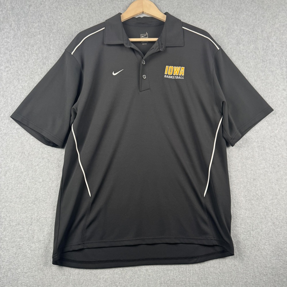 Nike Polo Shirt Mens Large Black Iowa Basketball FitDry Short Sleeve Embroidered